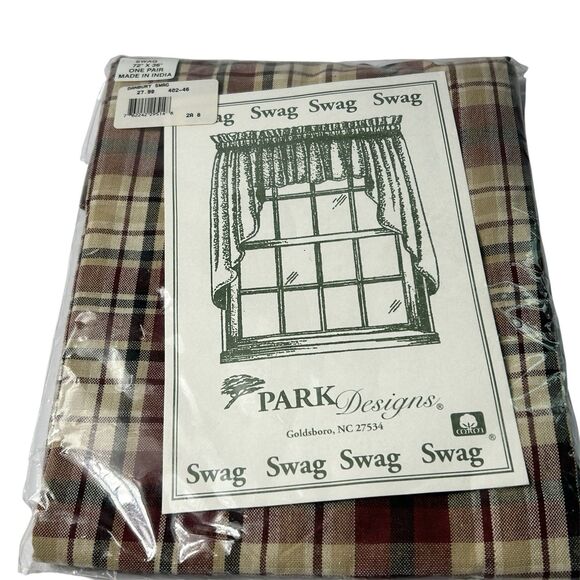 Park Designs Danbury Swag Wine Plaid Curtains Pair 72X36" NEW Farmhouse Country - Picture 1 of 6